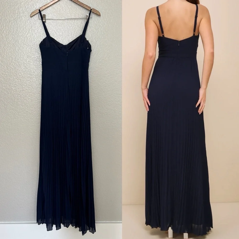 Certainly Lovely Navy Blue Pleated Bustier Maxi Dress - Picture 2 of 9